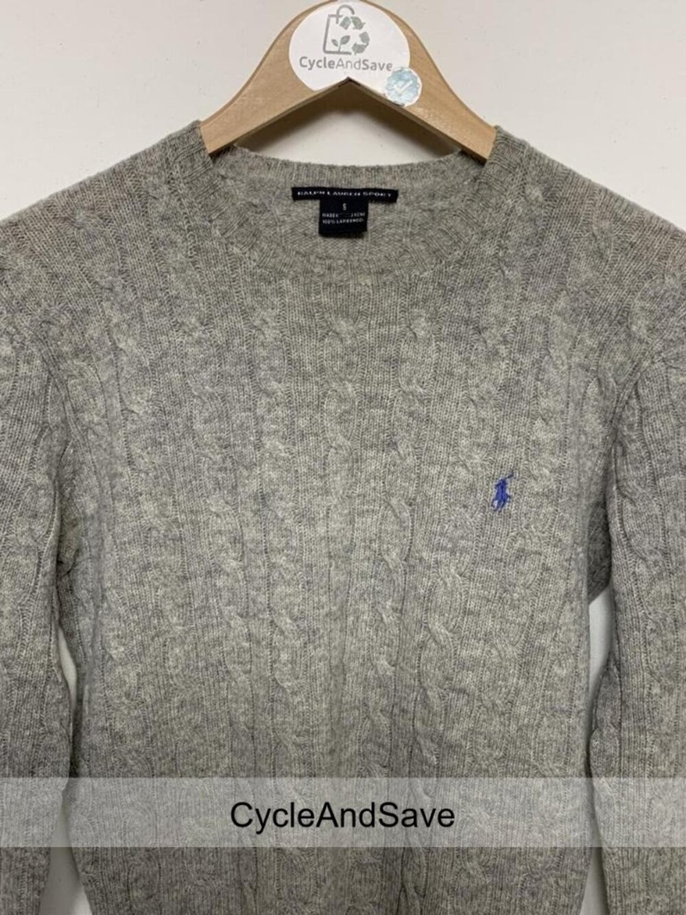 Polo Ralph Lauren Gray Cable Knit 100% Lambs Wool Sweater